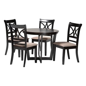 Baxton Studio Penny 5-Piece Dining Set Compact Mid-Century Round Table Sand