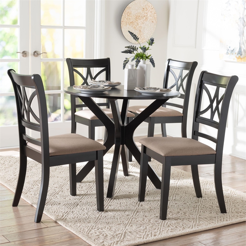 Baxton Studio Julia 5-Piece Dining Set Compact Mid-Century Round Table Sand