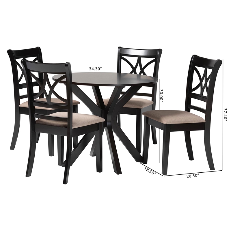 Baxton Studio Julia 5-Piece Dining Set Compact Mid-Century Round Table Sand