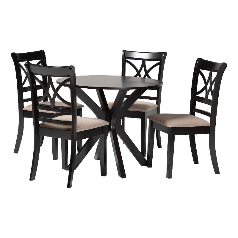 Baxton Studio Julia 5-Piece Dining Set Compact Mid-Century Round Table Sand