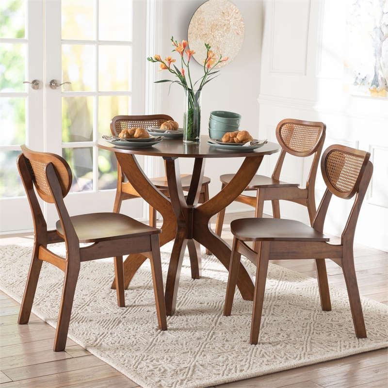 Baxton Studio Kenna 5-Piece Dining Set Mid-Century Modern Round Table