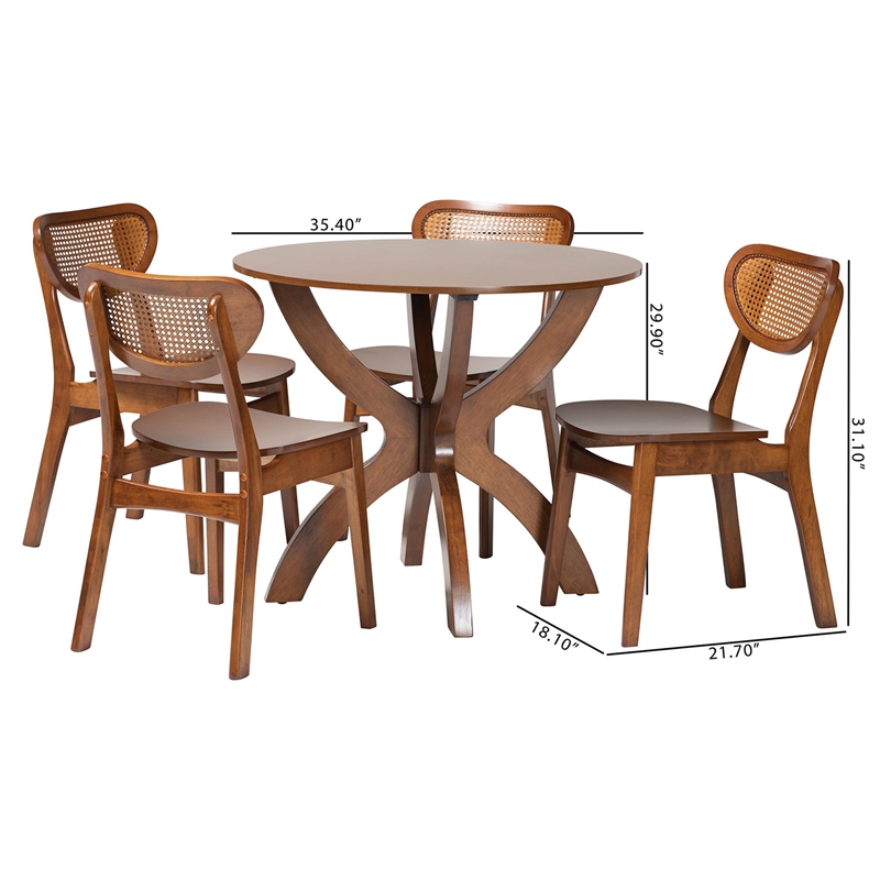 Baxton Studio Kenna 5-Piece Dining Set Mid-Century Modern Round Table