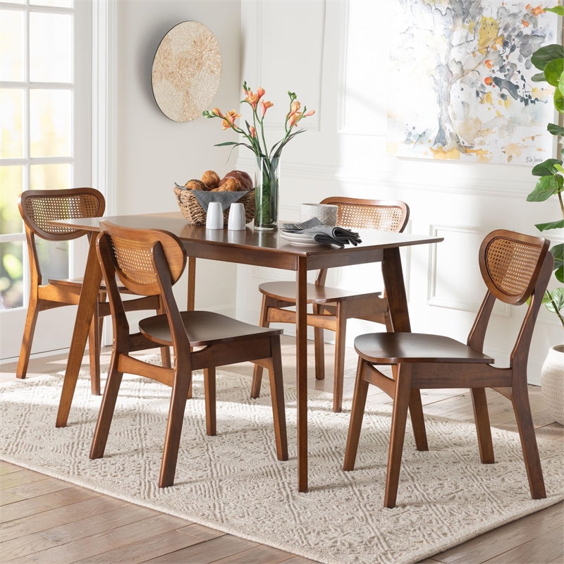 Baxton Studio Kristy 5-Piece Dining Set Mid-Century Modern Rectangle Table