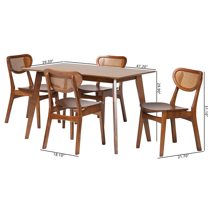 Baxton Studio Kristy 5-Piece Dining Set Mid-Century Modern Rectangle Table