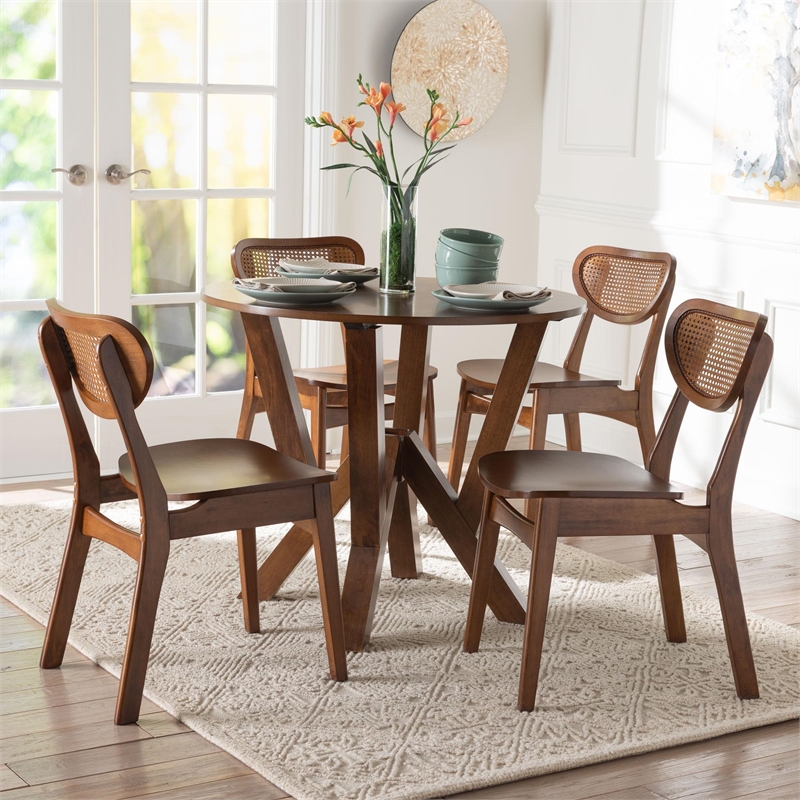 Baxton Studio Crystal 5-Piece Dining Set  Mid-Century Modern Round Table