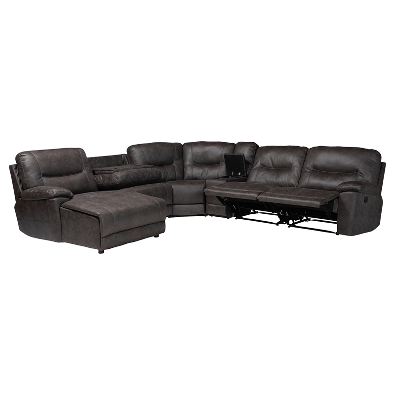 Baxton Studio Mistral 6-Piece Reclining Sectional Sofa Left-facing Chaise Lounge