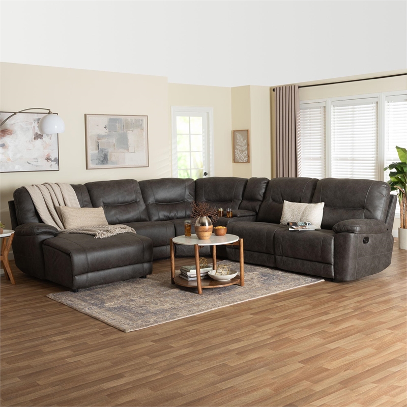 Baxton Studio Mistral 6-Piece Reclining Sectional Sofa Left-facing Chaise Lounge