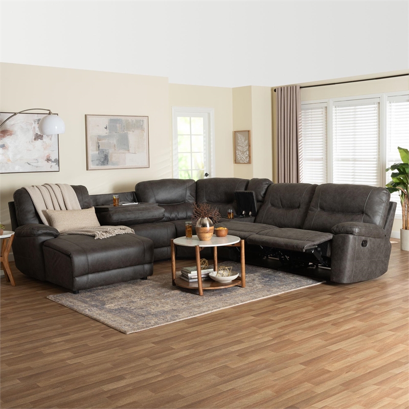 Baxton Studio Mistral 6-Piece Reclining Sectional Sofa Left-facing Chaise Lounge