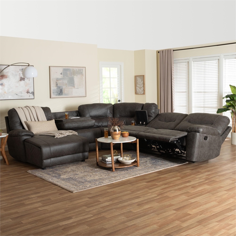 Baxton Studio Mistral 6-Piece Reclining Sectional Sofa Left-facing Chaise Lounge