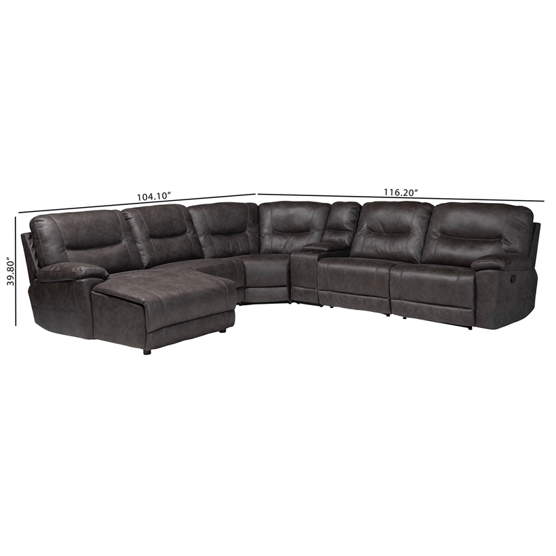 Baxton Studio Mistral 6-Piece Reclining Sectional Sofa Left-facing Chaise Lounge