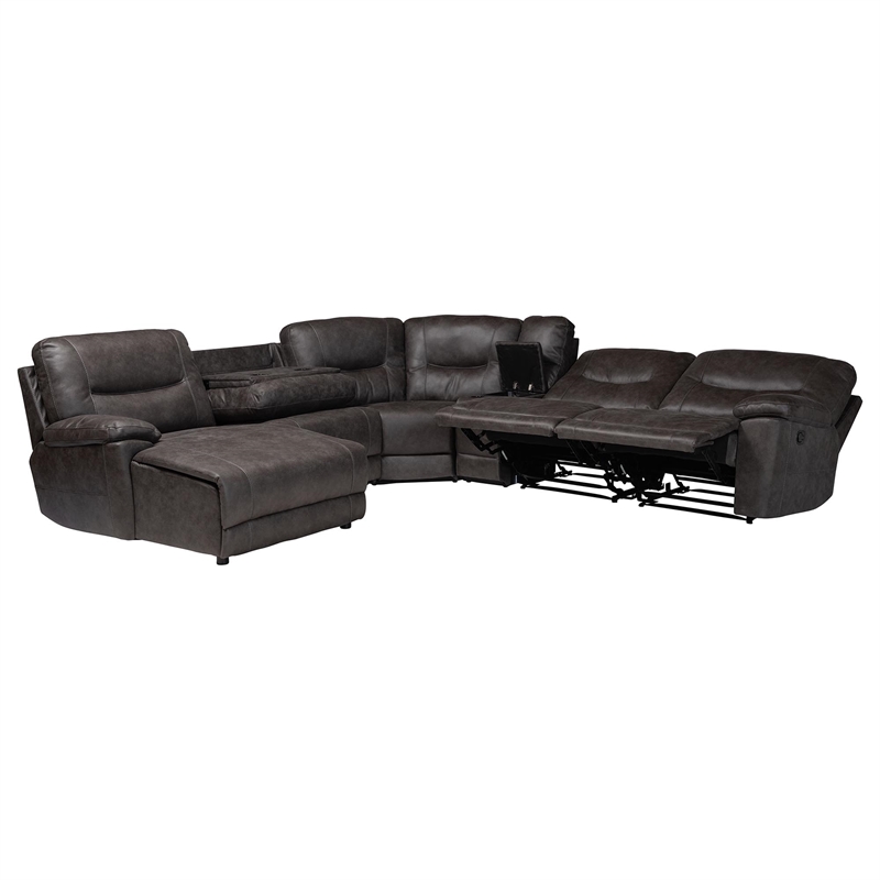 Baxton Studio Mistral 6-Piece Reclining Sectional Sofa Left-facing Chaise Lounge
