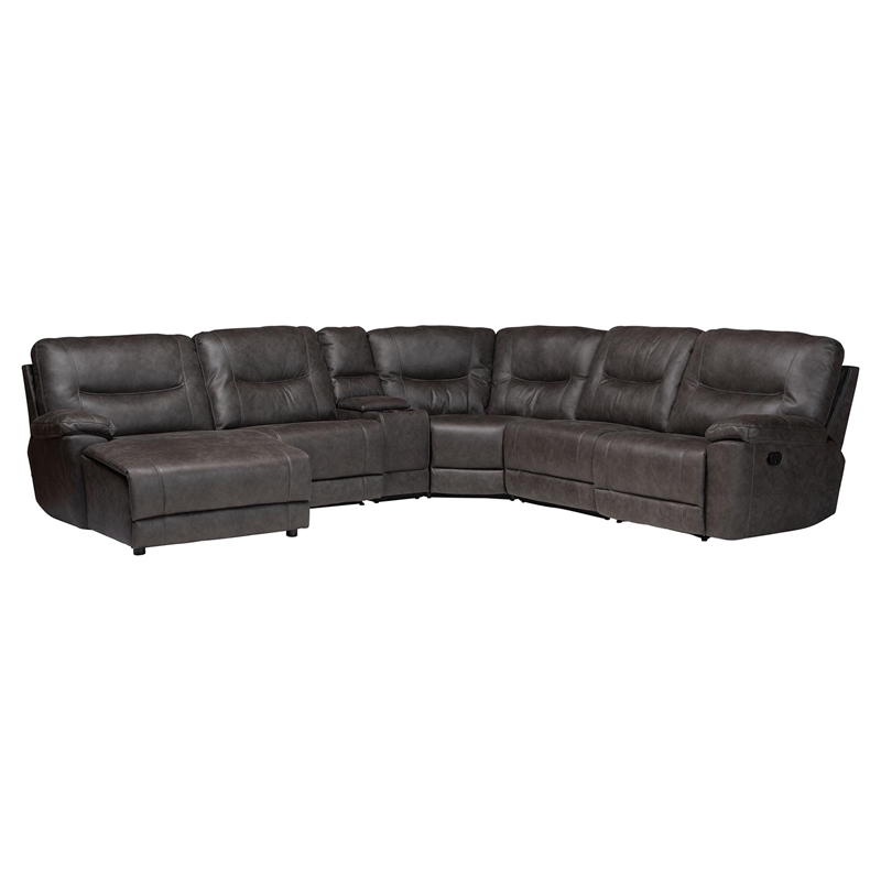 Baxton Studio Mistral 6-Piece Reclining Sectional Sofa Left-facing Chaise Lounge