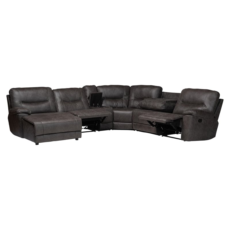 Baxton Studio Mistral 6-Piece Reclining Sectional Sofa Left-facing Chaise Lounge
