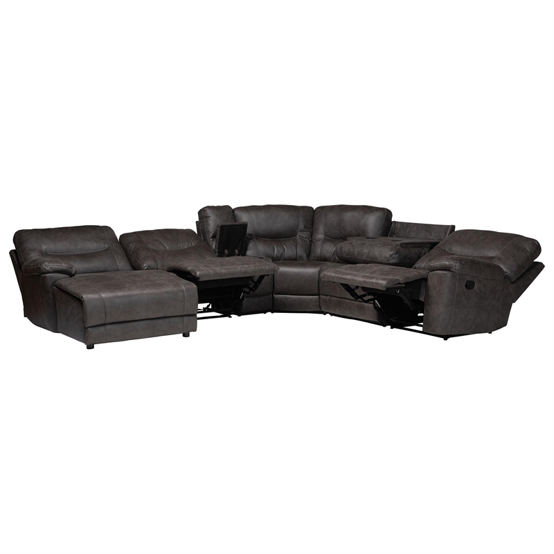 Baxton Studio Mistral 6-Piece Reclining Sectional Sofa Left-facing Chaise Lounge