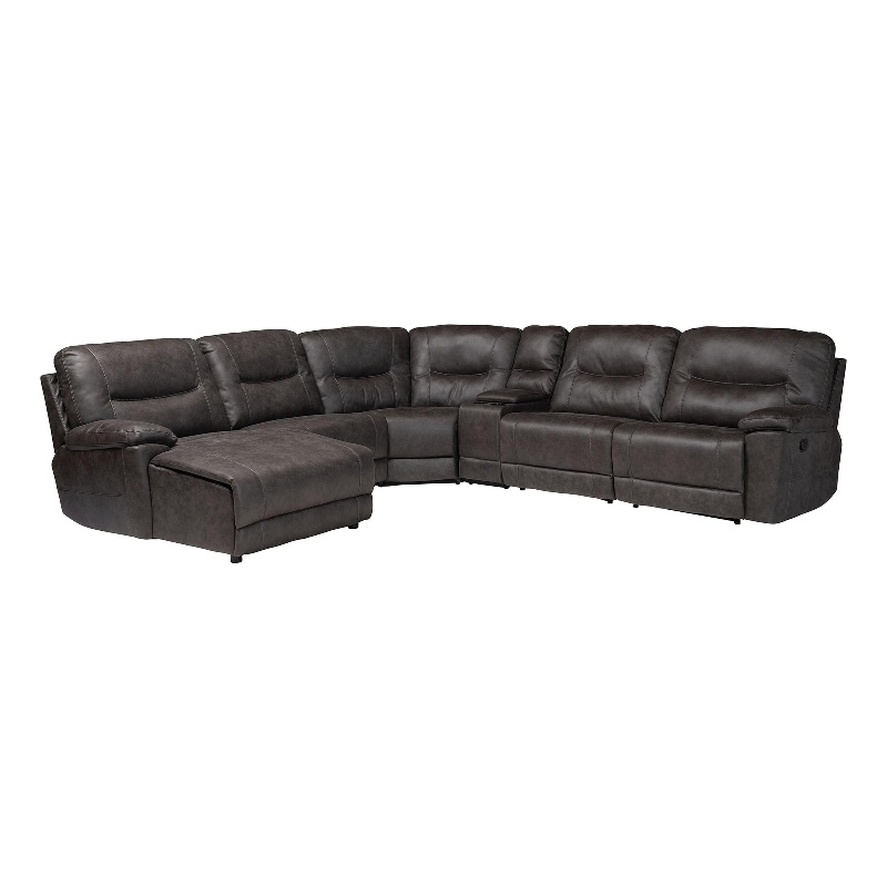 Baxton Studio Mistral 6-Piece Reclining Sectional Sofa Left-facing Chaise Lounge