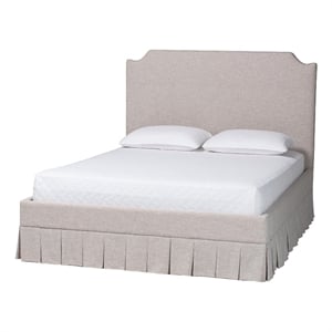 Baxton Studio Ronelyn Platform Bed with Pleated Skirt Fabric Bed Frame Queen