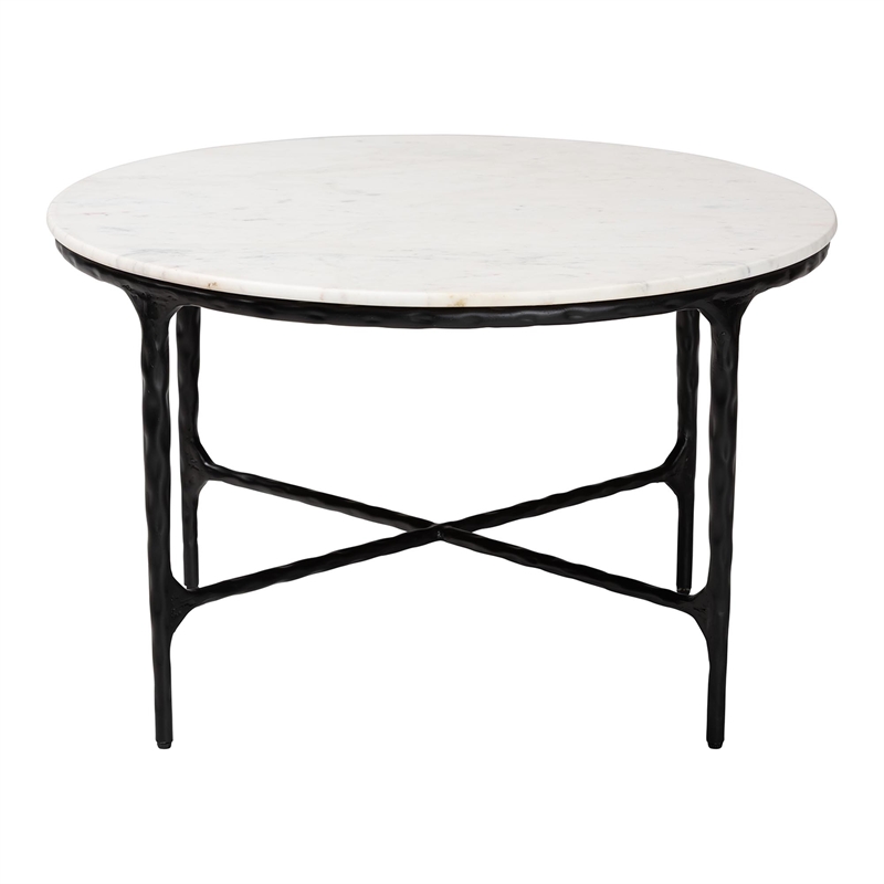 Baxton Studio Akanji Marble Coffee Table Modern Rustic Accent Table Round