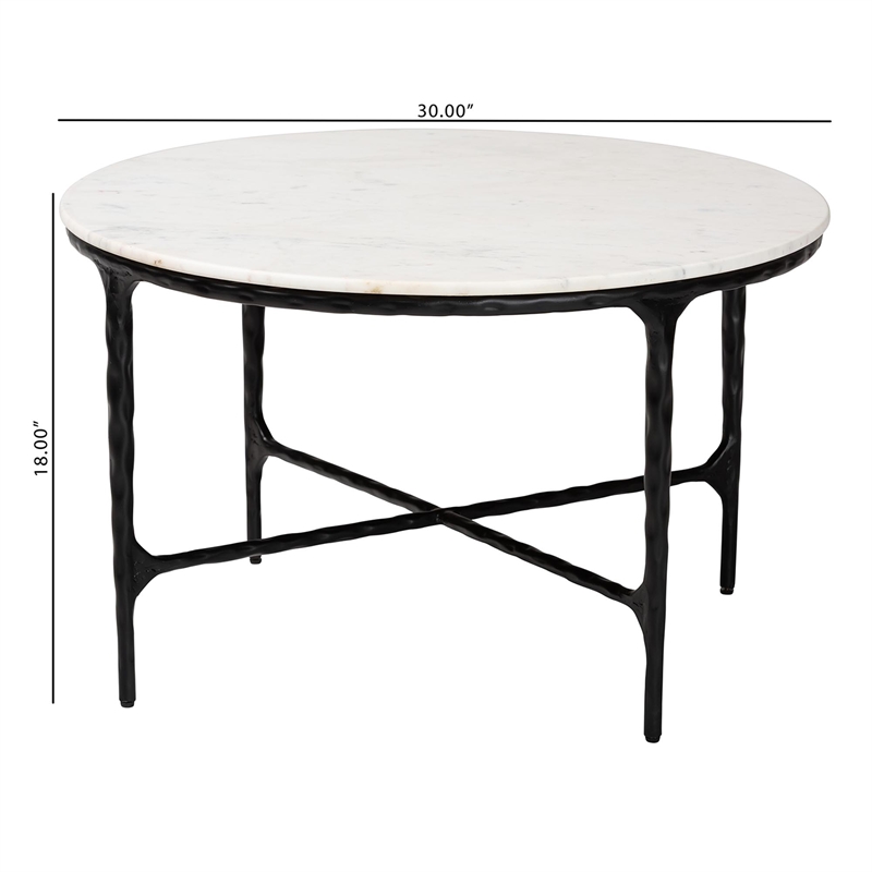 Baxton Studio Akanji Marble Coffee Table Modern Rustic Accent Table Round