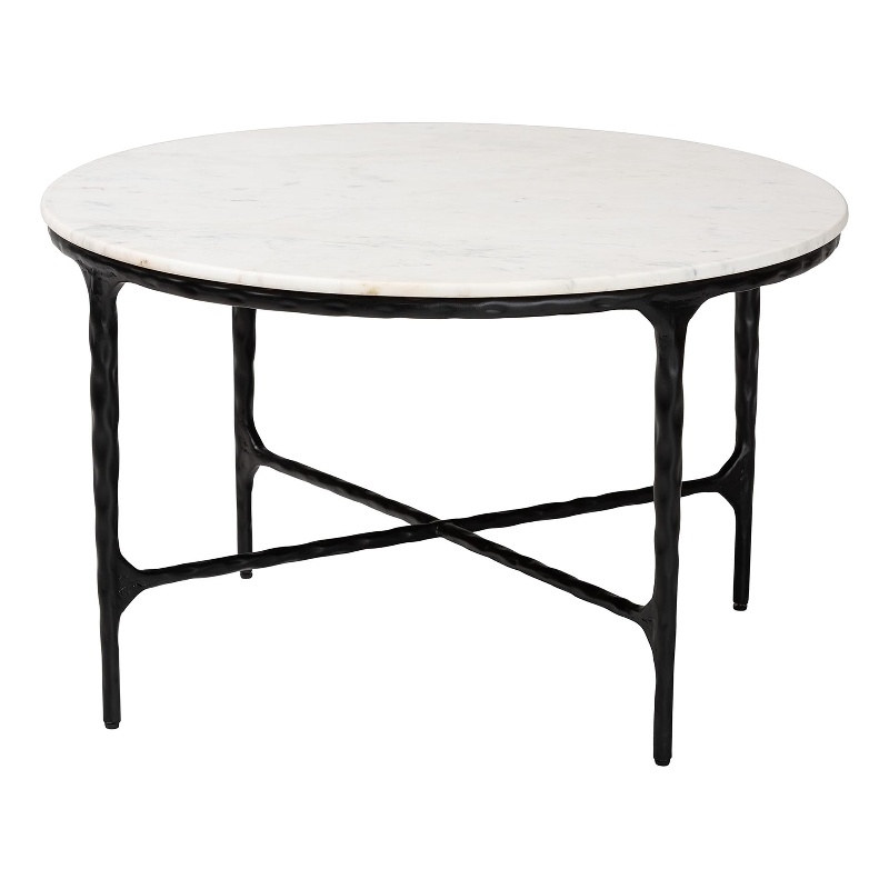 Baxton Studio Akanji Marble Coffee Table Modern Rustic Accent Table Round