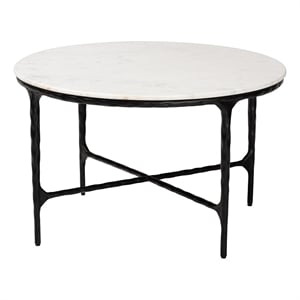 Baxton Studio Akanji Marble Coffee Table Modern Rustic Accent Table Round