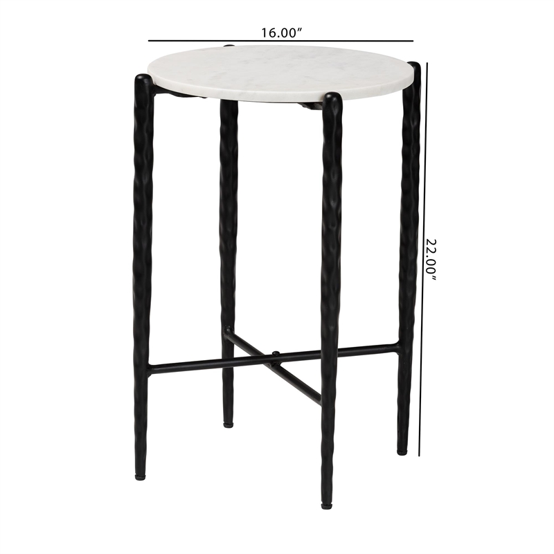 Baxton Studio Caledon Marble Side Table Modern Rustic Accent Table Round