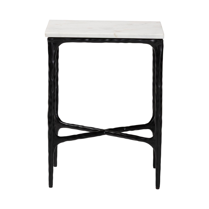 Baxton Studio Akanji Marble End Table Modern Rustic Accent Table Rectangle
