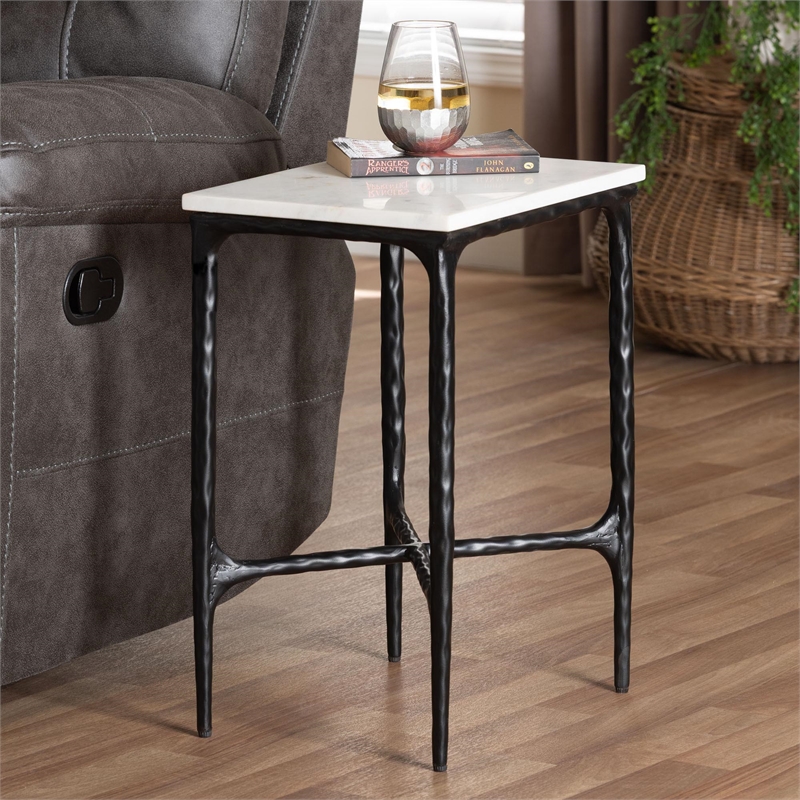 Baxton Studio Akanji Marble End Table Modern Rustic Accent Table Rectangle