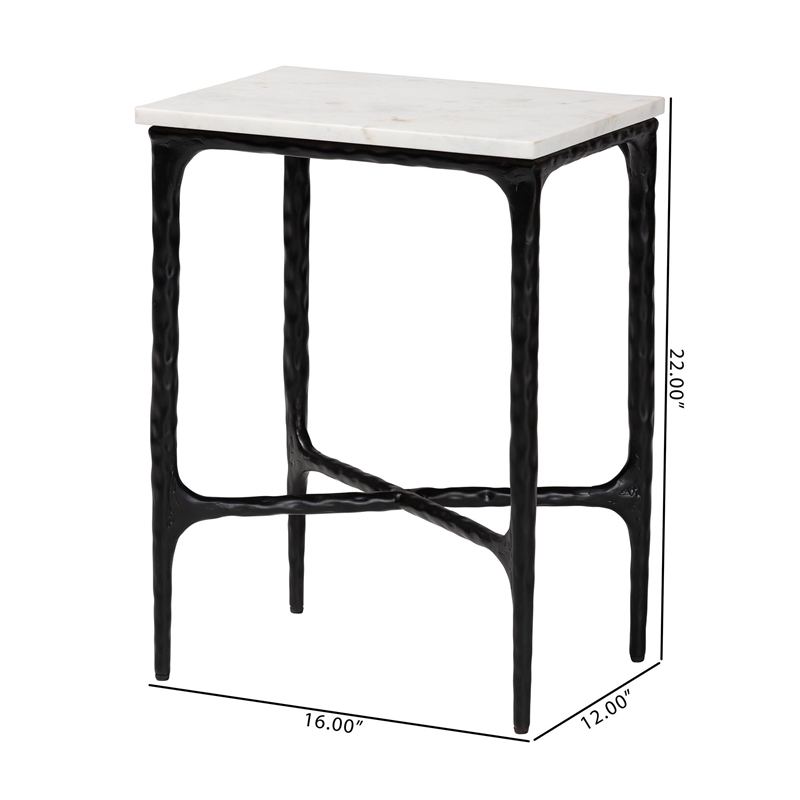 Baxton Studio Akanji Marble End Table Modern Rustic Accent Table Rectangle