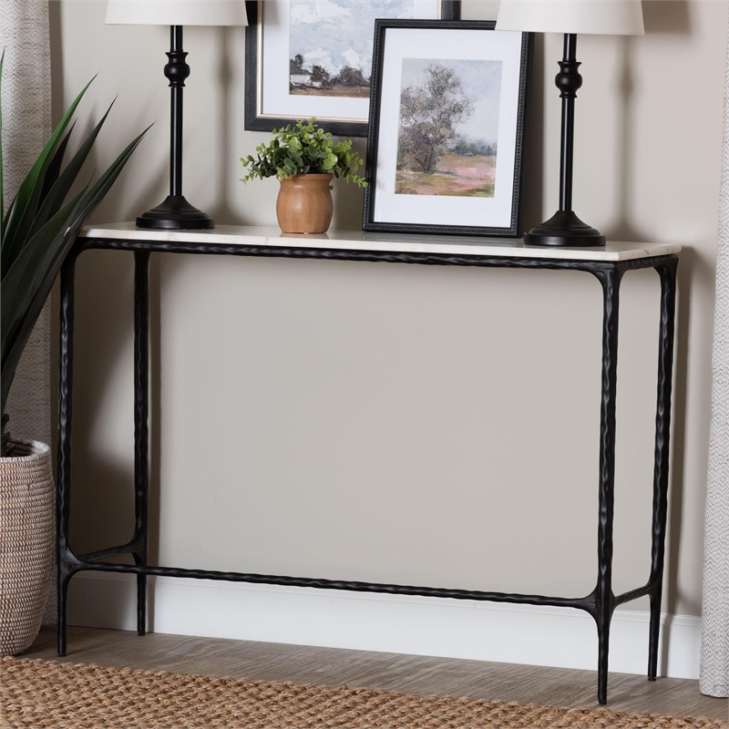 Baxton Studio Edsel Marble Console Table Modern Rustic Accent Table Rectangle