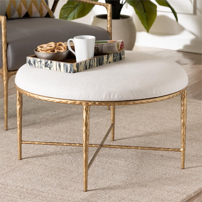 Baxton Studio Fumiye Cocktail Ottoman Modern Rustic Accent Stool Round 30