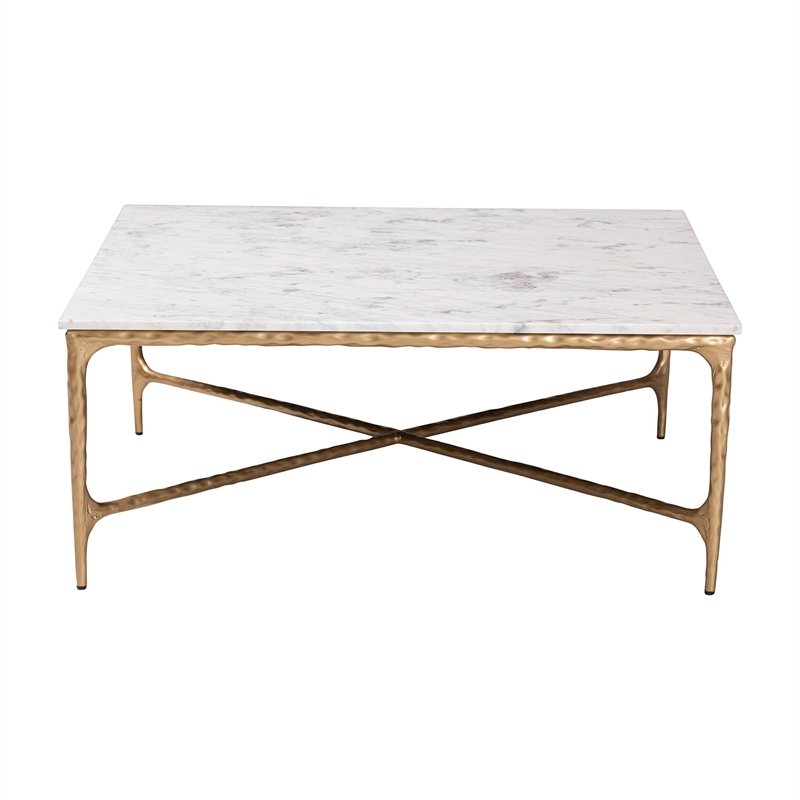 Baxton Studio Akanji Marble Coffee Table Modern Rustic Accent Table Square