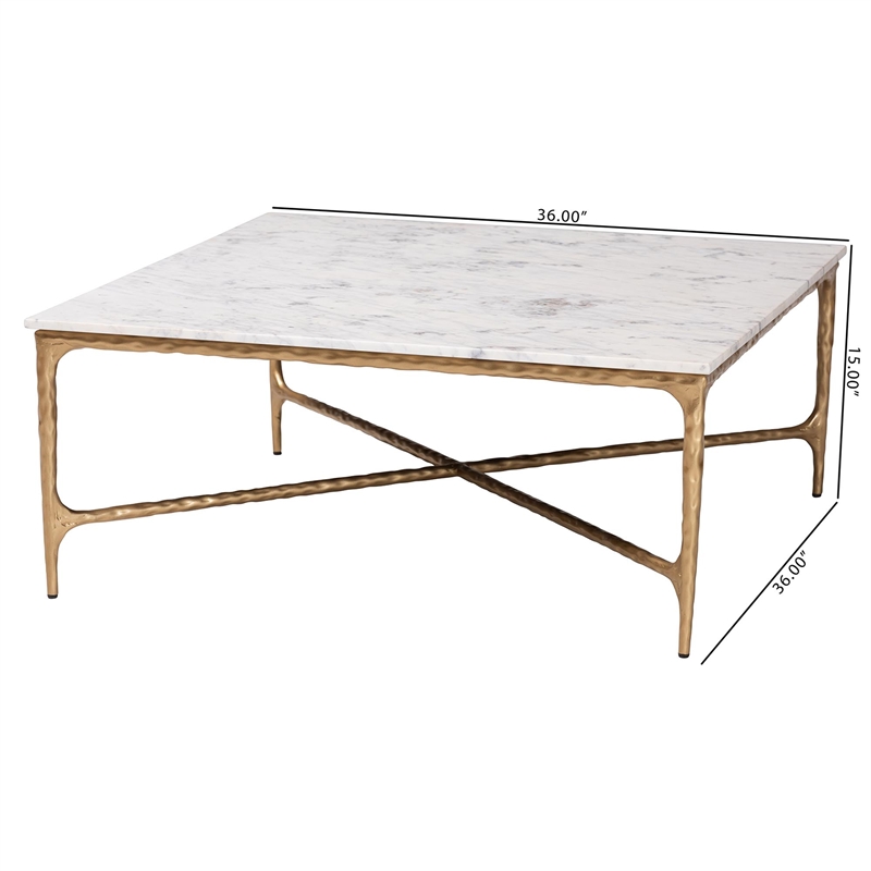 Baxton Studio Akanji Marble Coffee Table Modern Rustic Accent Table Square
