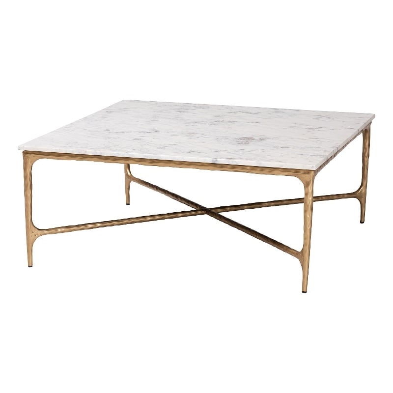 Baxton Studio Akanji Marble Coffee Table Modern Rustic Accent Table Square