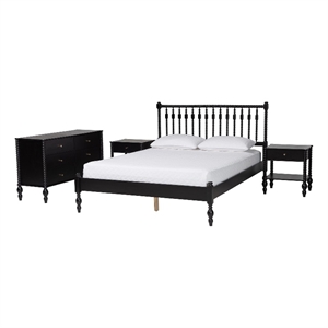 Baxton Studio Denita Spindle 4-Piece Bedroom Set Platform Bed Black Queen