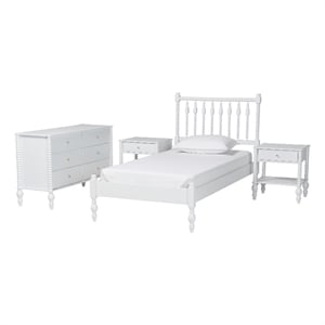 Baxton Studio Denita Spindle 4-Piece Bedroom Set Platform Bed White Twin