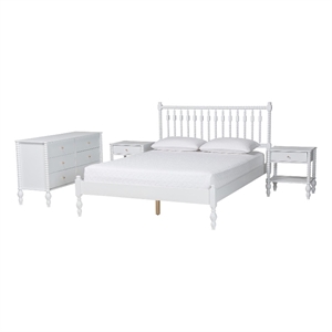 Baxton Studio Denita Spindle 4-Piece Bedroom Set Platform Bed White Queen
