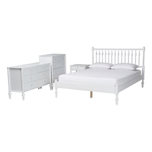Baxton Studio Denita Spindle 4-Piece Bedroom Set Platform Bed White Queen