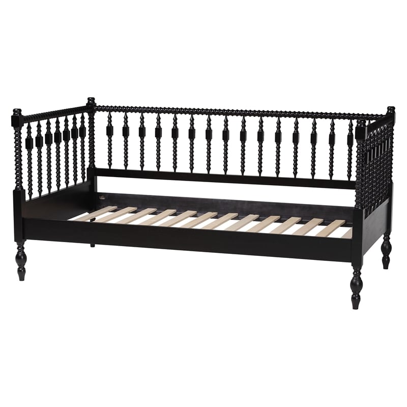 Baxton Studio Callison Spindle Daybed Turned Farmhouse Sofa Bed Black Twin