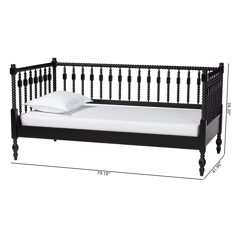 Baxton Studio Callison Spindle Daybed Turned Farmhouse Sofa Bed Black Twin