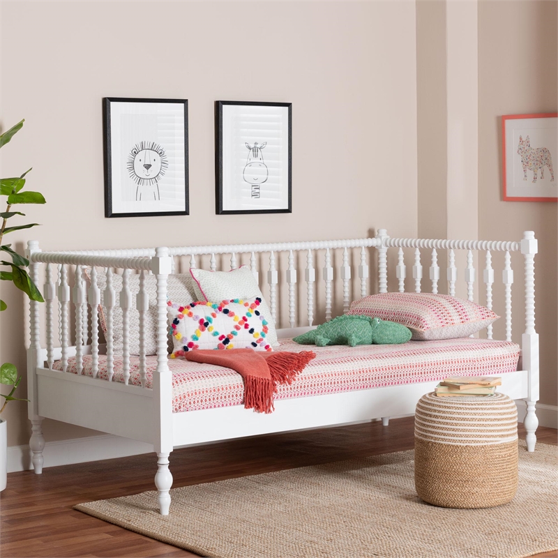 Baxton Studio Callison Spindle Daybed Turned Farmhouse Sofa Bed White Twin