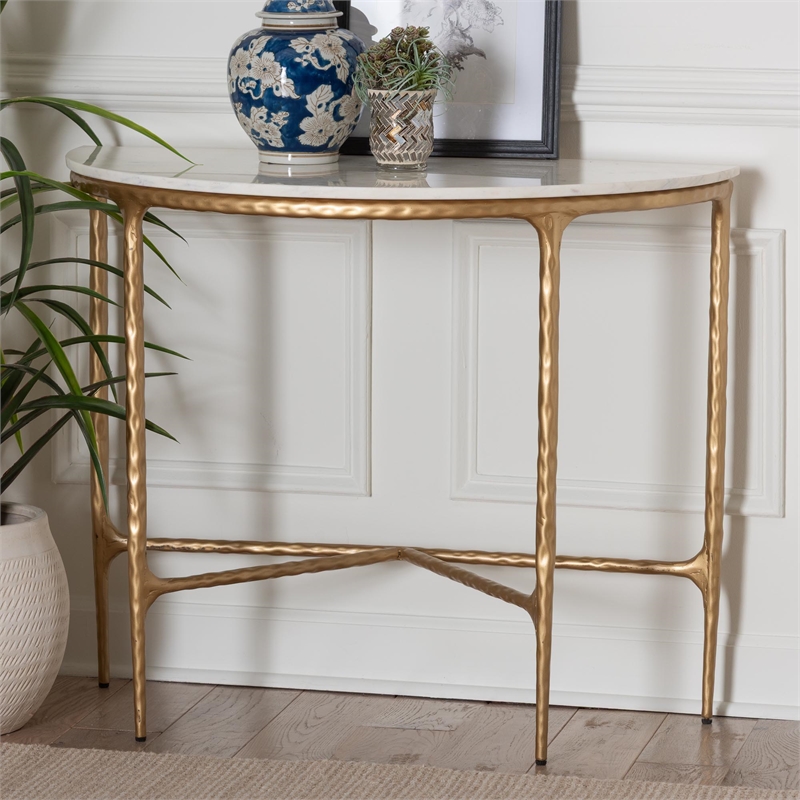 Baxton Studio Akanji Marble Console Table Modern Rustic Accent Table