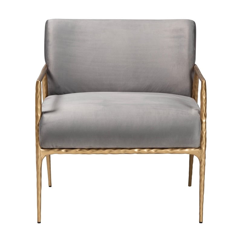 Baxton Studio Ilmari Velvet Lounge Chair with Track Arms Modern Rustic Armchair