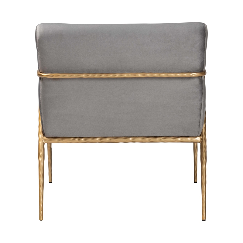 Baxton Studio Ilmari Velvet Lounge Chair with Track Arms Modern Rustic Armchair