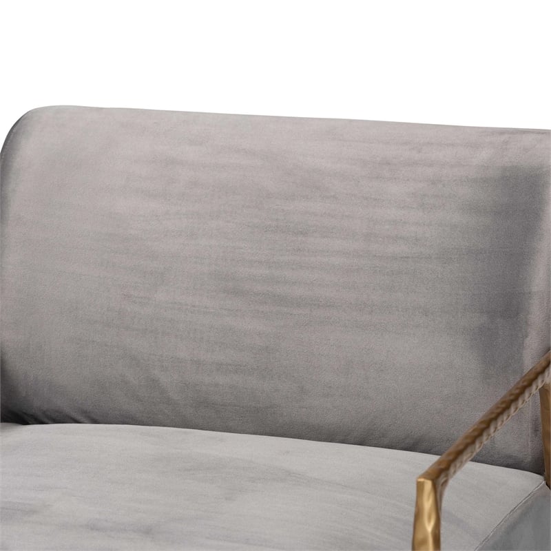 Baxton Studio Ilmari Velvet Lounge Chair with Track Arms Modern Rustic Armchair