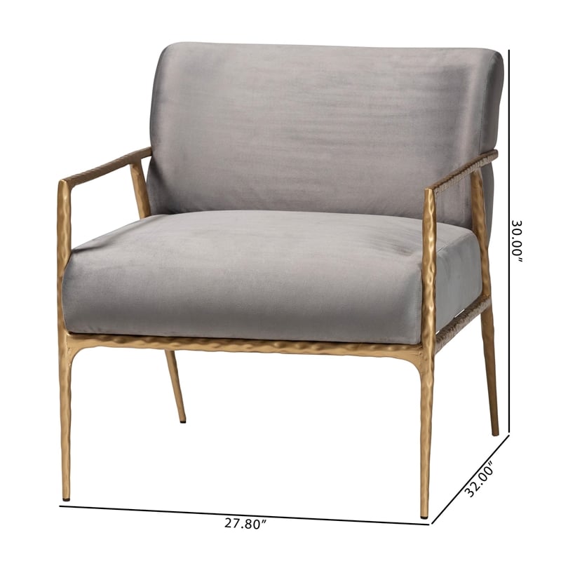 Baxton Studio Ilmari Velvet Lounge Chair with Track Arms Modern Rustic Armchair