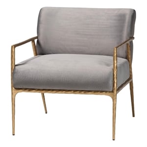 Baxton Studio Ilmari Velvet Lounge Chair with Track Arms Modern Rustic Armchair