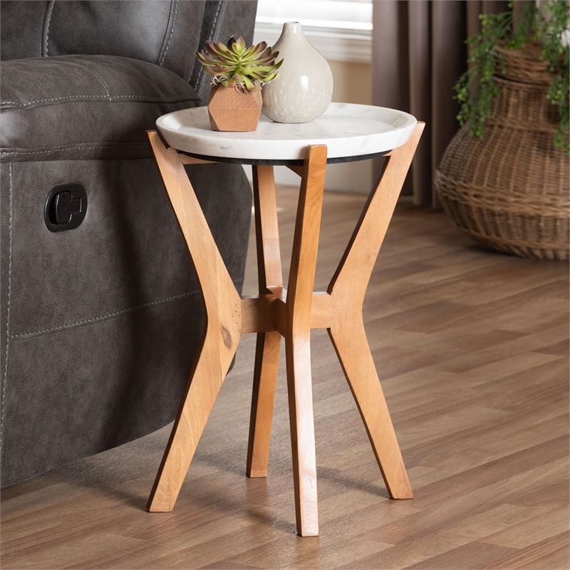 Baxton Studio Phaedra Round Marble End Table Modern Accent Table