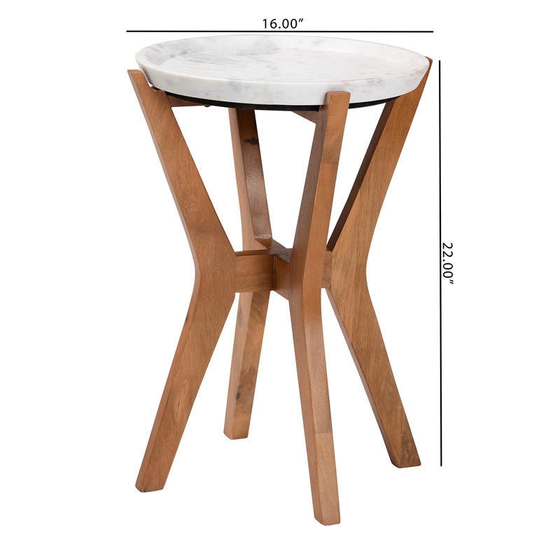 Baxton Studio Phaedra Round Marble End Table Modern Accent Table