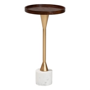 Baxton Studio Janaki Drink Table with Marble Base Compact Pedestal Accent Table