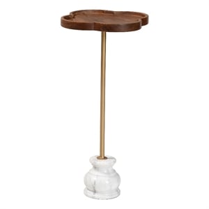 Baxton Studio Gezana Drink Table with Marble Base Compact Pedestal Accent Table